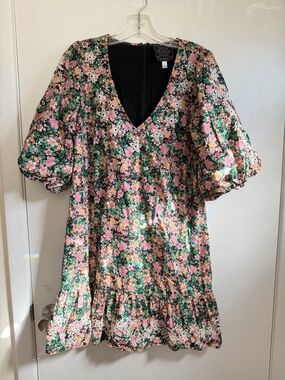 Johnny Was M Floral Rebekah Poplin Pink Green Mini Dress